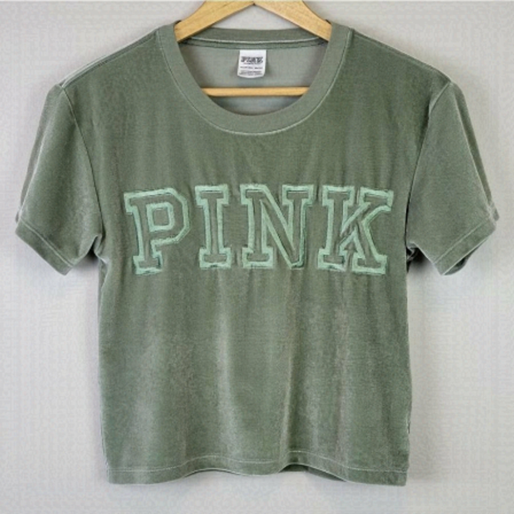 Pink victoria's secret velour short sleeve top green XS